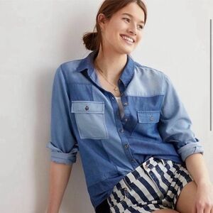 Pilcro & The Letterpress Denim Patchwork Button Up Top XS